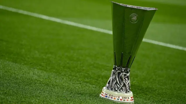 A general view of the Europa League trophy