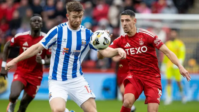 Kilmarnock's Stuart Findlay and Aberdeen's Ester Sokler