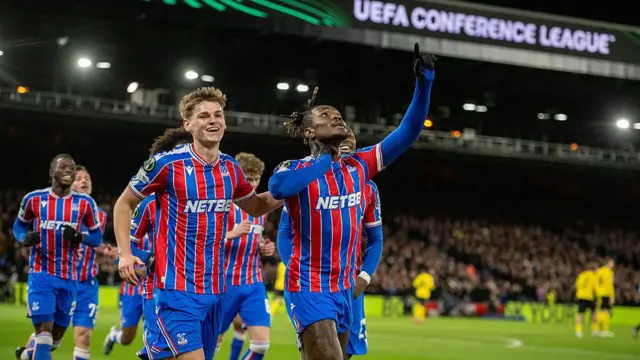 Christantus Uche of Crystal Palace celebrates with his teammates
