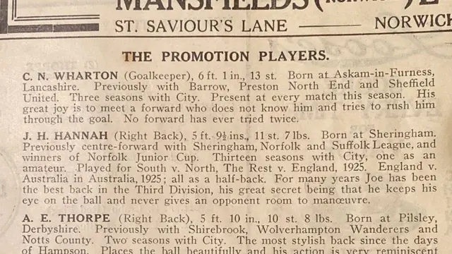 Norwich City programme from 1934