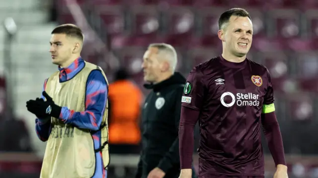 Hearts striker Lawrence Shankland looks dejected