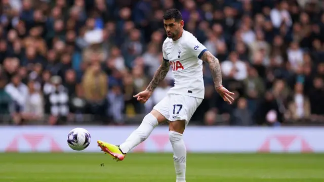 Cristian Romero of Tottenham Hotspur during the Premier League match between Tottenham Hotspur and Arsenal FC at Tottenham Hotspur Stadium