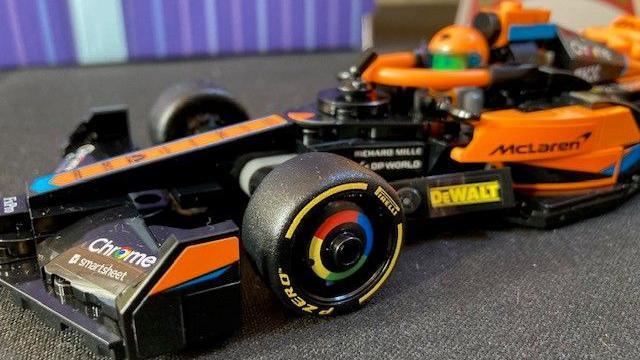 A Lego McLaren F1 car on a table top