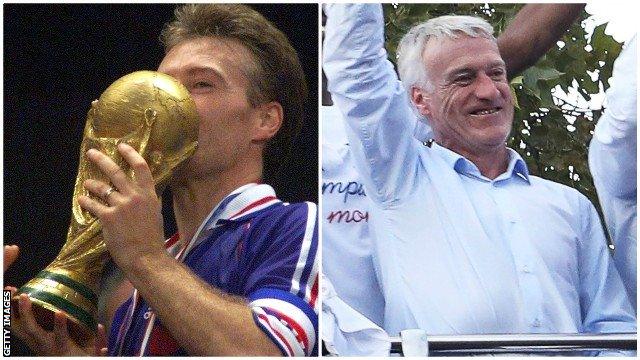 Didier Deschamps celebrating as a captain and as a manager