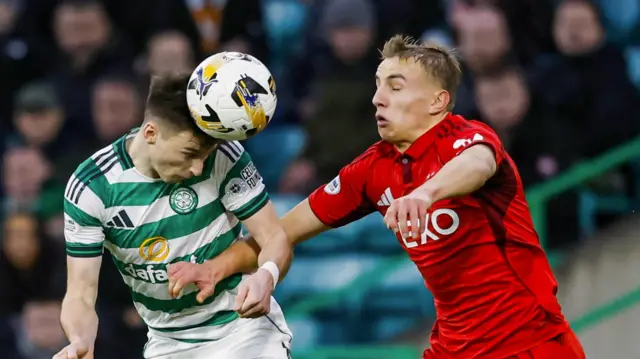Celtic's Kieran Tierney and Aberdeen's Topi Keskinen
