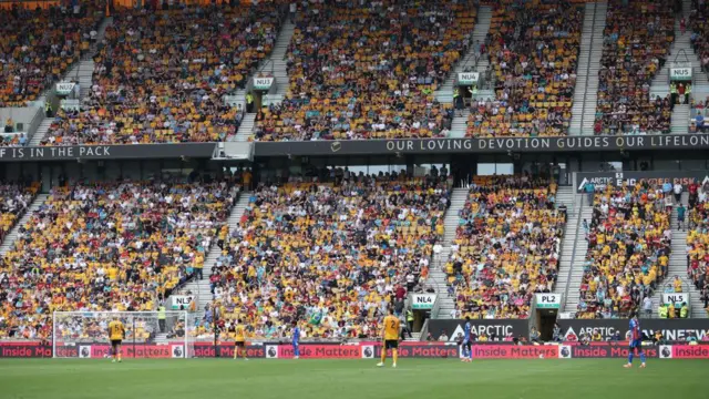 Molineux stadium with fans watching Wolves vs Crystal Palace