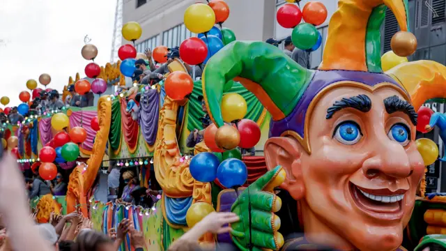 A float during the New Orleans parade before Super Bowl 59