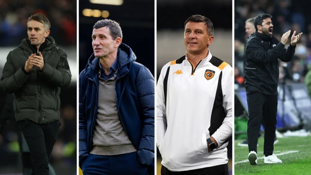 Ipswich boss Kieran McKenna, Watford's Javi Gracia, Sergej Jakirovic of Hull City and Swansea head coach Vitor Matos