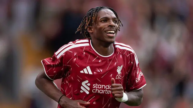 eremy Jacquet of Liverpool celebrates scoring the second goal during the pre-season friendly match between Liverpool FC and Como Calcio at Anfield.