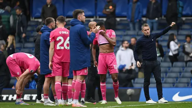 Kieran McKenna acknowledges the Ipswich fans 