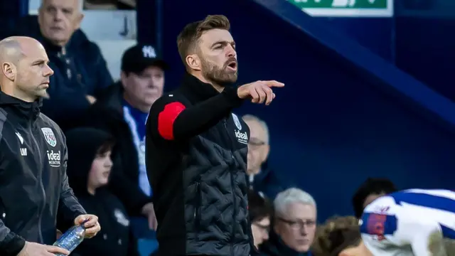 James Morrison pointing out instructions and shouting on the West Brom sideline