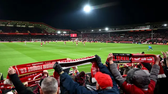 A general view of the inside of The City Ground as fans of Nottingham Forest