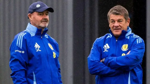 Scotland coach Steve Clarke with assistant John Carver