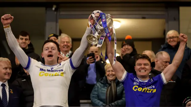 Rory Beggan and Conor McCarthy lift the Ulster Senior Club Football championship