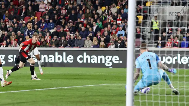 Brentford conede a goal against Aston Villa 