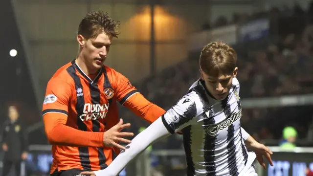 Dundee United's Krisztian Keresztes and St Mirren's Evan Mooney