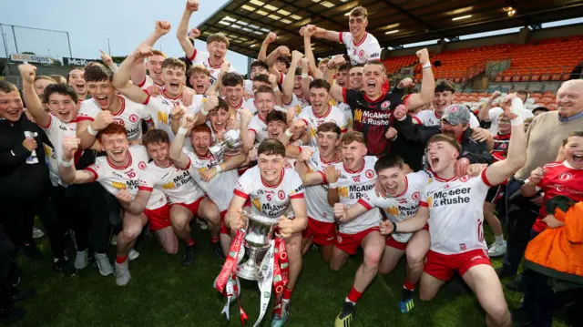 Tyrone celebrate winning the Under-20 All-Ireland