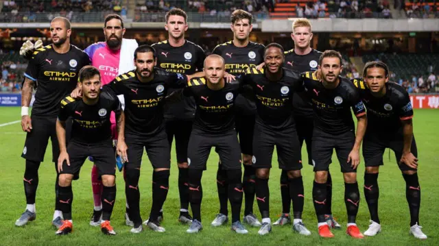 Manchester City players before a friendly in Hong Kong in 2019