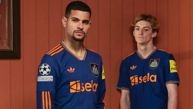 Bruno Guimaraes and Anthony Gordon in Newcastle's new third kit