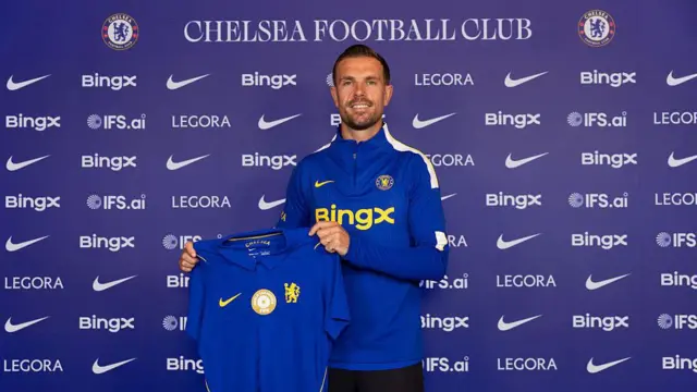 Chelsea New Signing Jordan Henderson poses for photos at Chelsea Training Ground