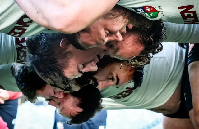 Ronan Kelleher, Dan Sheehan, Will Stuart and Pierre Schoeman during the British and Irish Lions Captain's run.