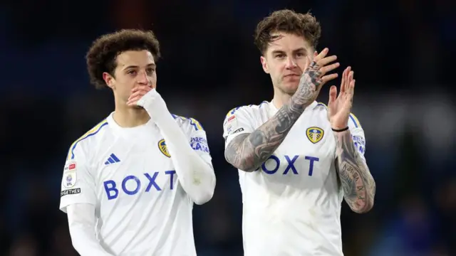 Ethan Ampadu with Joe Rodon after match for Leeds