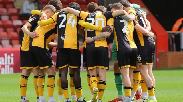 Newport players in a huddle 