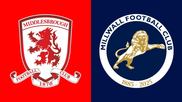 The club badges of Middlesbrough and Millwall side by side