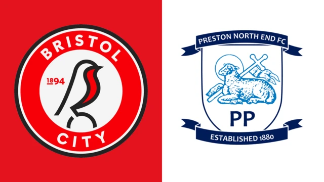 Side-by-side of Bristol City and Preston North End club badges