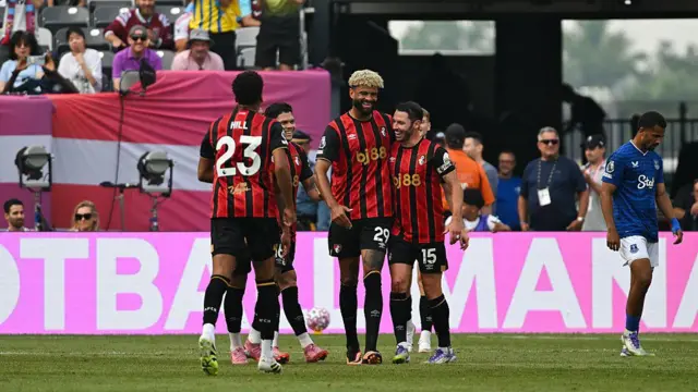 Philip Billing celebrates scoring with his teammates