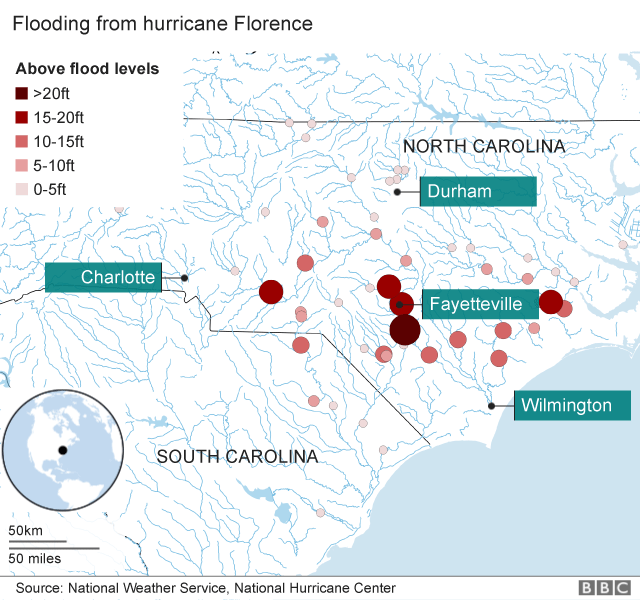 Map showing flood levels in NC