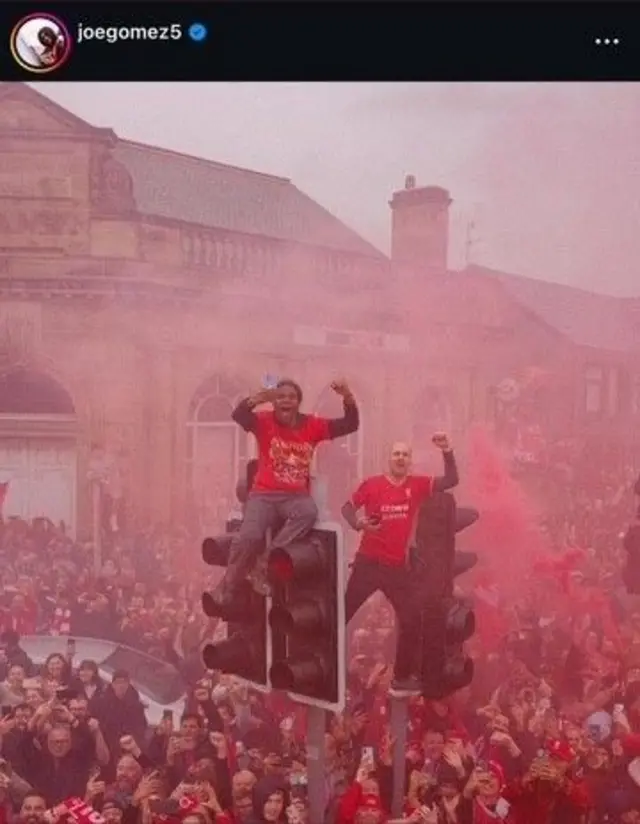 Instagram post from Joe Gomez at the Liverpool FC title parade