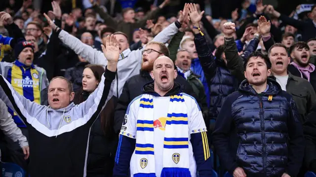 General view of Leeds fans singing in stands