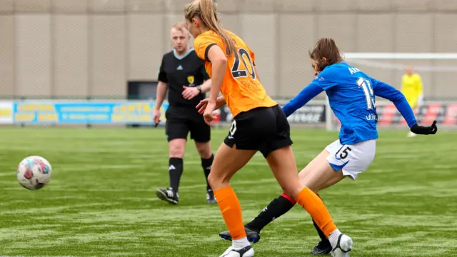 Rangers' Lizzie Arnot scores to make it 2-1 during a Scottish Women's Premier League match between Rangers and Glasgow City at Broadwood Stadium