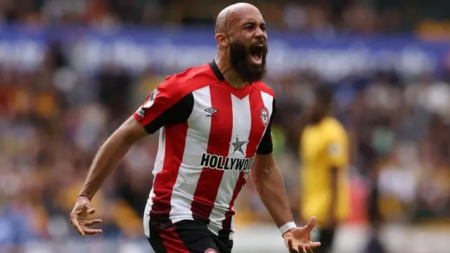 Bryan Mbeumo celebrates scoring for Brentford