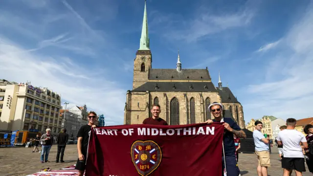 Hearts fans in Plzen