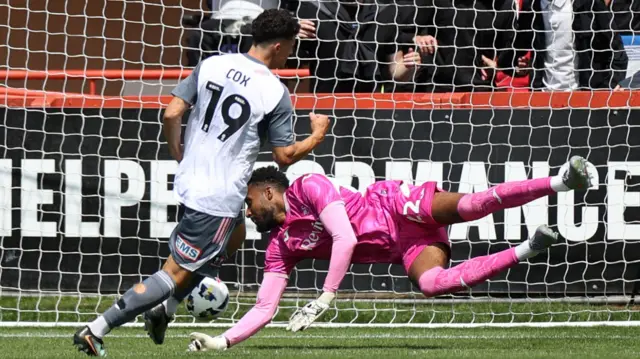 Exeter City's Sonny Cox scores a goal against Swansea City