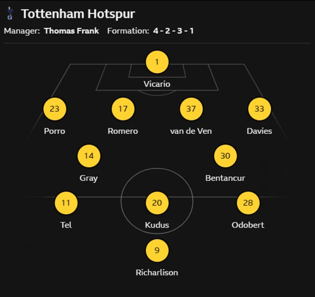 Tottenham's lineup against Sunderland