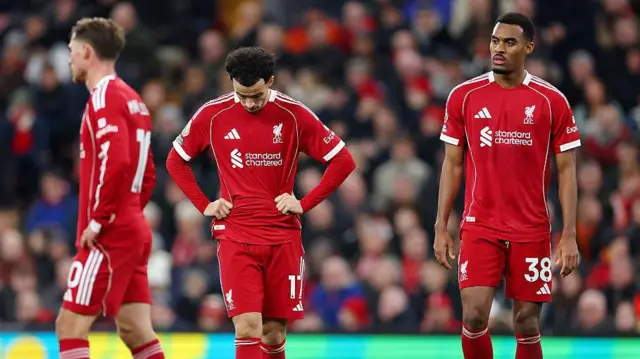 Liverpool players looking disappointed 