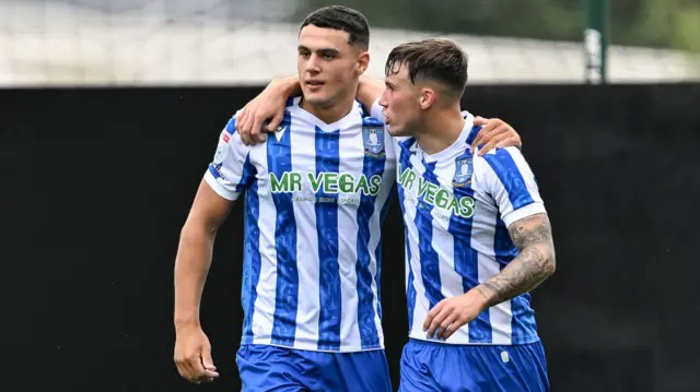 Bailey Cadamarteri celebrates his equaliser for Sheffield Wednesday at Wrexham