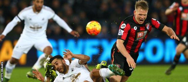 Matt Ritchie and Neil Taylor of Bournemouth and Swansea