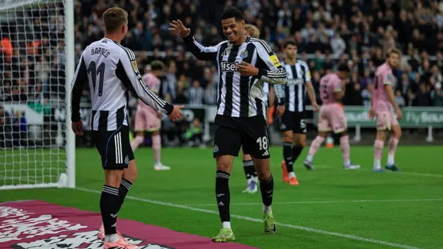 William Osula celebrates with Harvey Barnes