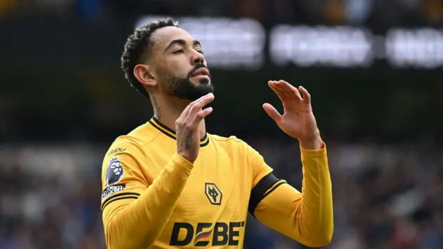 Wolverhampton Wanderers' Brazilian striker #12 Matheus Cunha reacts to a missed chance during the English Premier League football match between Wolverhampton Wanderers and Chelsea at the Molineux stadium