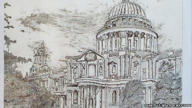 A pen and ink drawing of St Paul's Cathedral