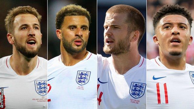 Harry Kane, Kyle Walker, Eric Dier & Jadon Sancho