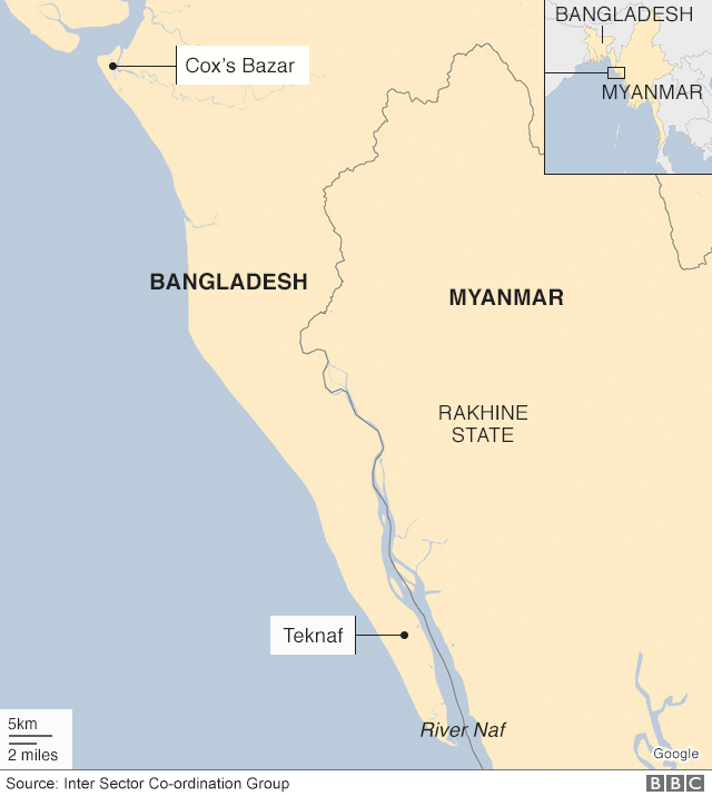 Map showing Cox's Bazar and the Naf river