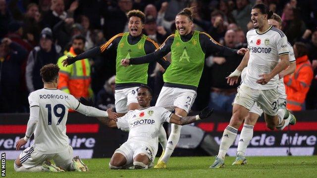 Crysencio Summerville celebrates scoring Leeds' winning goal against Bournemouth