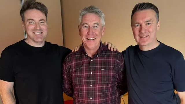 Ger Houlahan (centre) with GAA Social presenters Thomas Niblock and Oisin McConville