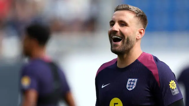 England's defender Luke Shaw attends a training session in Jena, eastern Germany on June 11, 2024, ahead of Euro 2024