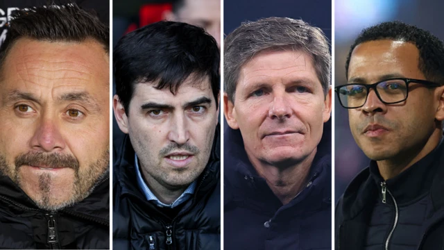 A split image of Roberto de Zerbi, Andoni Iraola, Oliver Glasner and Liam Rosenior
